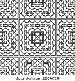 Stylish texture with figures from lines.
Abstract geometric black and white pattern for web page, textures, card, poster, fabric, textile. Monochrome graphic repeating design. 