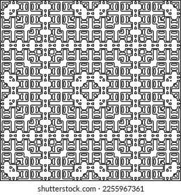 Stylish texture with figures from lines.
Abstract geometric black and white pattern for web page, textures, card, poster, fabric, textile. Monochrome graphic repeating design. 
