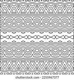 Stylish texture with figures from lines.
Abstract geometric black and white pattern for web page, textures, card, poster, fabric, textile. Monochrome graphic repeating design. 