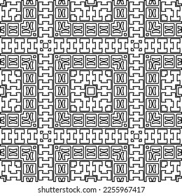 Stylish texture with figures from lines.
Abstract geometric black and white pattern for web page, textures, card, poster, fabric, textile. Monochrome graphic repeating design. 