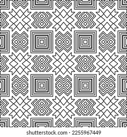 Stylish texture with figures from lines.
Abstract geometric black and white pattern for web page, textures, card, poster, fabric, textile. Monochrome graphic repeating design. 