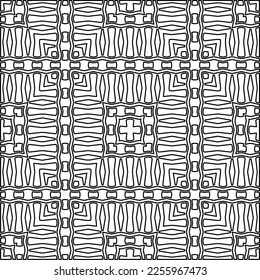 Stylish texture with figures from lines.
Abstract geometric black and white pattern for web page, textures, card, poster, fabric, textile. Monochrome graphic repeating design. 