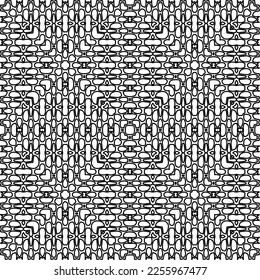 Stylish texture with figures from lines.
Abstract geometric black and white pattern for web page, textures, card, poster, fabric, textile. Monochrome graphic repeating design. 