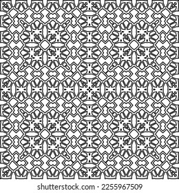 Stylish texture with figures from lines.
Abstract geometric black and white pattern for web page, textures, card, poster, fabric, textile. Monochrome graphic repeating design. 