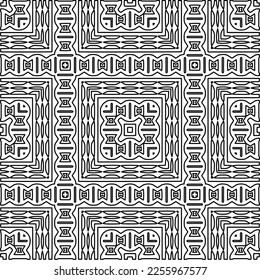 Stylish texture with figures from lines.
Abstract geometric black and white pattern for web page, textures, card, poster, fabric, textile. Monochrome graphic repeating design. 