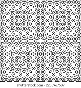 Stylish texture with figures from lines.
Abstract geometric black and white pattern for web page, textures, card, poster, fabric, textile. Monochrome graphic repeating design. 