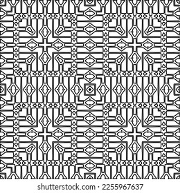 Stylish texture with figures from lines.
Abstract geometric black and white pattern for web page, textures, card, poster, fabric, textile. Monochrome graphic repeating design. 