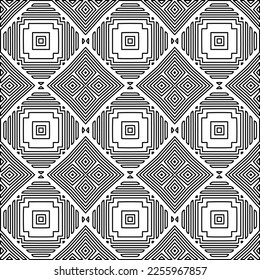 Stylish texture with figures from lines.
Abstract geometric black and white pattern for web page, textures, card, poster, fabric, textile. Monochrome graphic repeating design. 