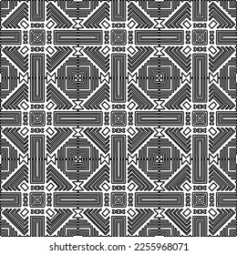 Stylish texture with figures from lines.
Abstract geometric black and white pattern for web page, textures, card, poster, fabric, textile. Monochrome graphic repeating design. 