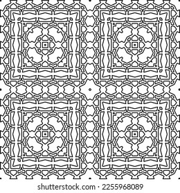 Stylish texture with figures from lines.
Abstract geometric black and white pattern for web page, textures, card, poster, fabric, textile. Monochrome graphic repeating design. 
