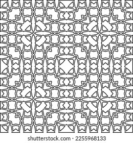 Stylish texture with figures from lines.
Abstract geometric black and white pattern for web page, textures, card, poster, fabric, textile. Monochrome graphic repeating design. 