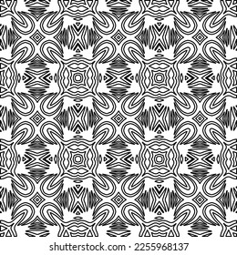 Stylish texture with figures from lines.
Abstract geometric black and white pattern for web page, textures, card, poster, fabric, textile. Monochrome graphic repeating design. 