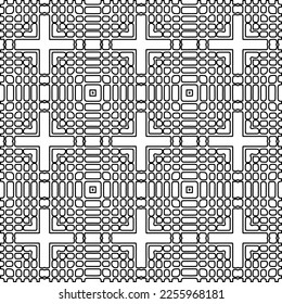 Stylish texture with figures from lines.
Abstract geometric black and white pattern for web page, textures, card, poster, fabric, textile. Monochrome graphic repeating design. 