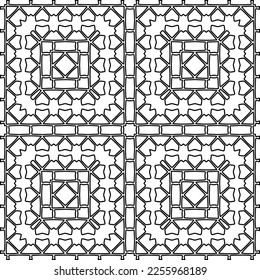 Stylish texture with figures from lines.
Abstract geometric black and white pattern for web page, textures, card, poster, fabric, textile. Monochrome graphic repeating design. 