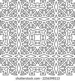 Stylish texture with figures from lines.
Abstract geometric black and white pattern for web page, textures, card, poster, fabric, textile. Monochrome graphic repeating design. 