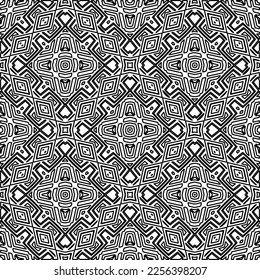 Stylish texture with figures from lines.
Abstract geometric black and white pattern for web page, textures, card, poster, fabric, textile. Monochrome graphic repeating design. 