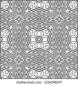 Stylish texture with figures from lines.
Abstract geometric black and white pattern for web page, textures, card, poster, fabric, textile. Monochrome graphic repeating design. 