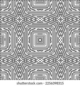 Textura elegante con figuras de líneas.
Resumen de patrones geométricos en blanco y negro para página web, texturas, tarjeta, afiche, tela, textil. Diseño repetitivo gráfico monocromo. 