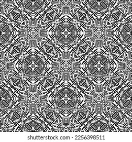 Stylish texture with figures from lines.
Abstract geometric black and white pattern for web page, textures, card, poster, fabric, textile. Monochrome graphic repeating design. 