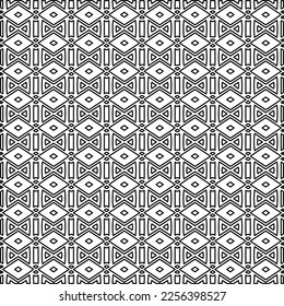 Stylish texture with figures from lines.
Abstract geometric black and white pattern for web page, textures, card, poster, fabric, textile. Monochrome graphic repeating design. 