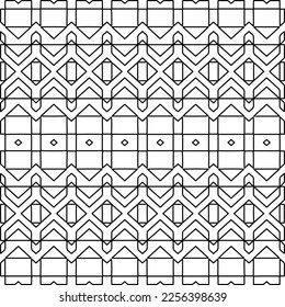 Stylish texture with figures from lines.
Abstract geometric black and white pattern for web page, textures, card, poster, fabric, textile. Monochrome graphic repeating design. 