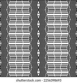 Stylish texture with figures from lines.
Abstract geometric black and white pattern for web page, textures, card, poster, fabric, textile. Monochrome graphic repeating design. 