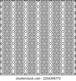 Stylish texture with figures from lines.
Abstract geometric black and white pattern for web page, textures, card, poster, fabric, textile. Monochrome graphic repeating design.