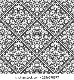 Stylish texture with figures from lines.
Abstract geometric black and white pattern for web page, textures, card, poster, fabric, textile. Monochrome graphic repeating design. 