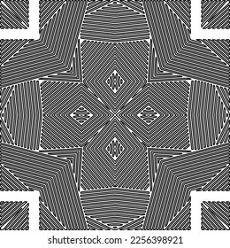 Textura elegante con figuras de líneas.
Resumen de patrones geométricos en blanco y negro para página web, texturas, tarjeta, afiche, tela, textil. Diseño repetitivo gráfico monocromo. 