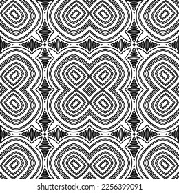 Stylish texture with figures from lines.
Abstract geometric black and white pattern for web page, textures, card, poster, fabric, textile. Monochrome graphic repeating design. 
