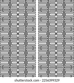Stilvolle Textur mit Figuren aus Linien.
Abstraktes geometrisches Schwarz-Weiß-Muster für Webseiten, Texturen, Karten, Plakate, Gewebe, Textilien. Monochrome grafische Wiederholungsdesign. 