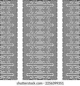 Stylish texture with figures from lines.
Abstract geometric black and white pattern for web page, textures, card, poster, fabric, textile. Monochrome graphic repeating design. 