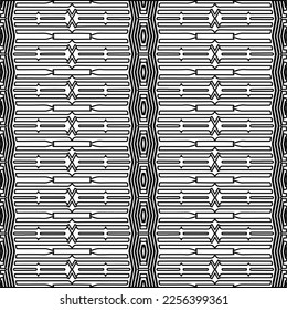 Stylish texture with figures from lines.
Abstract geometric black and white pattern for web page, textures, card, poster, fabric, textile. Monochrome graphic repeating design. 