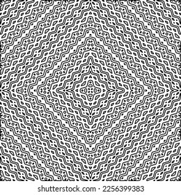 Stylish texture with figures from lines.
Abstract geometric black and white pattern for web page, textures, card, poster, fabric, textile. Monochrome graphic repeating design. 
