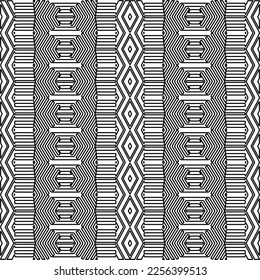 Stylish texture with figures from lines.
Abstract geometric black and white pattern for web page, textures, card, poster, fabric, textile. Monochrome graphic repeating design. 