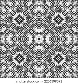Stylish texture with figures from lines.
Abstract geometric black and white pattern for web page, textures, card, poster, fabric, textile. Monochrome graphic repeating design. 