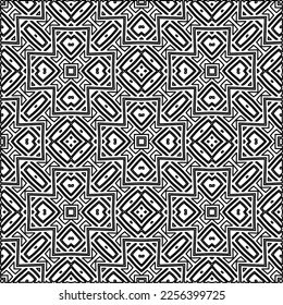 Stylish texture with figures from lines.
Abstract geometric black and white pattern for web page, textures, card, poster, fabric, textile. Monochrome graphic repeating design. 