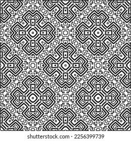 Stylish texture with figures from lines.
Abstract geometric black and white pattern for web page, textures, card, poster, fabric, textile. Monochrome graphic repeating design. 