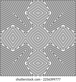 Stylish texture with figures from lines.
Abstract geometric black and white pattern for web page, textures, card, poster, fabric, textile. Monochrome graphic repeating design. 