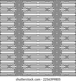 Stylish texture with figures from lines.
Abstract geometric black and white pattern for web page, textures, card, poster, fabric, textile. Monochrome graphic repeating design. 