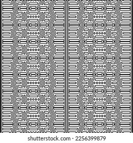 Stylish texture with figures from lines.
Abstract geometric black and white pattern for web page, textures, card, poster, fabric, textile. Monochrome graphic repeating design. 