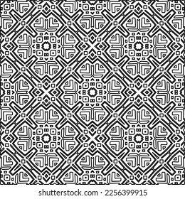 Stylish texture with figures from lines.
Abstract geometric black and white pattern for web page, textures, card, poster, fabric, textile. Monochrome graphic repeating design. 