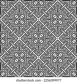 Stilvolle Textur mit Figuren aus Linien.
Abstraktes geometrisches Schwarz-Weiß-Muster für Webseiten, Texturen, Karten, Plakate, Gewebe, Textilien. Monochrome grafische Wiederholungsdesign. 