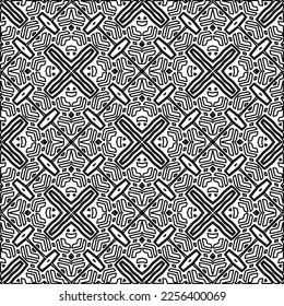 Stylish texture with figures from lines.
Abstract geometric black and white pattern for web page, textures, card, poster, fabric, textile. Monochrome graphic repeating design. 