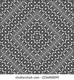 Stilvolle Textur mit Figuren aus Linien.
Abstraktes geometrisches Schwarz-Weiß-Muster für Webseiten, Texturen, Karten, Plakate, Gewebe, Textilien. Monochrome grafische Wiederholungsdesign. 