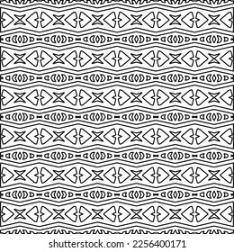 Stylish texture with figures from lines.
Abstract geometric black and white pattern for web page, textures, card, poster, fabric, textile. Monochrome graphic repeating design. 