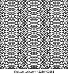 Stylish texture with figures from lines.
Abstract geometric black and white pattern for web page, textures, card, poster, fabric, textile. Monochrome graphic repeating design. 