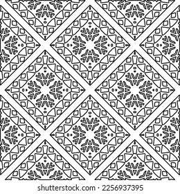 Stilvolle Textur mit Figuren aus Linien.
Abstraktes geometrisches Schwarz-Weiß-Muster für Webseiten, Texturen, Karten, Plakate, Gewebe, Textilien. Monochrome grafische Wiederholungsdesign. 