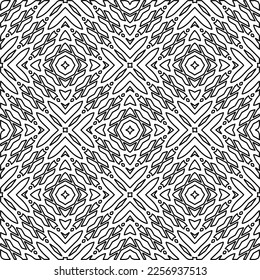 Stylish texture with figures from lines.
Abstract geometric black and white pattern for web page, textures, card, poster, fabric, textile. Monochrome graphic repeating design. 