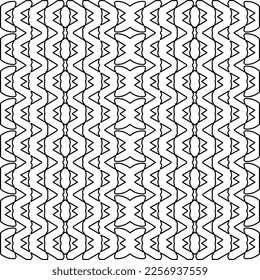 Stylish texture with figures from lines.
Abstract geometric black and white pattern for web page, textures, card, poster, fabric, textile. Monochrome graphic repeating design. 